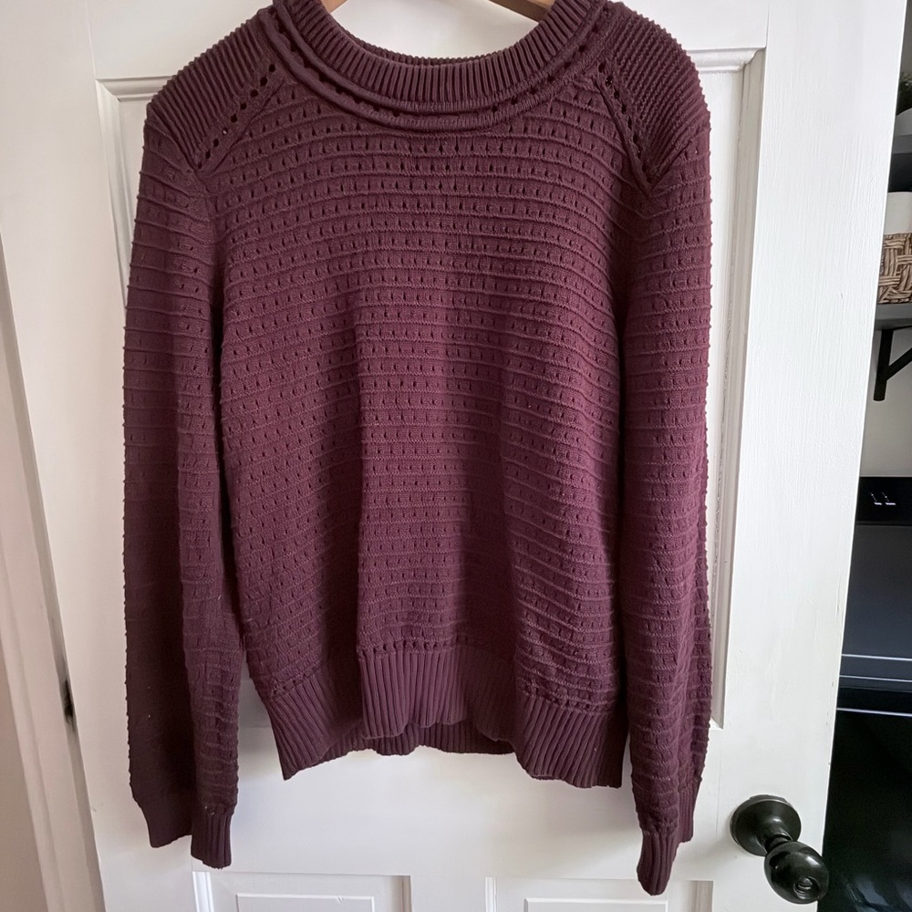 LOFT Textured Crewneck Sweater - Plum